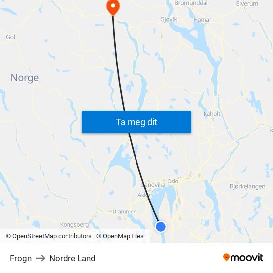 Frogn to Nordre Land map