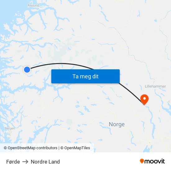 Førde to Nordre Land map