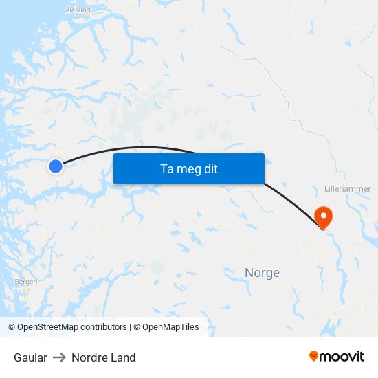 Gaular to Nordre Land map