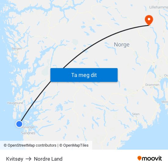 Kvitsøy to Nordre Land map