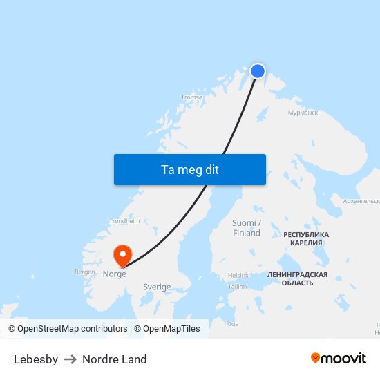 Lebesby to Nordre Land map
