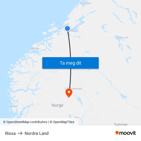 Rissa to Nordre Land map