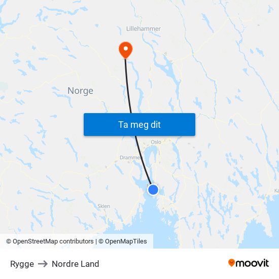 Rygge to Nordre Land map