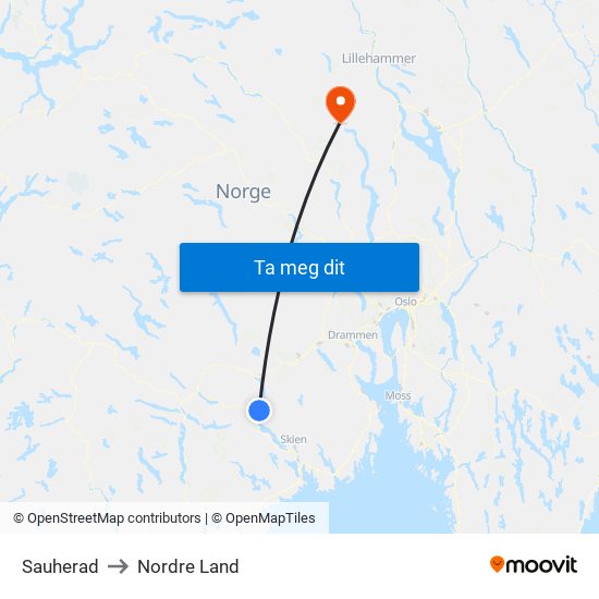 Sauherad to Nordre Land map