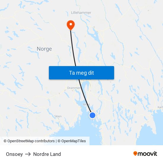 Onsoey to Nordre Land map