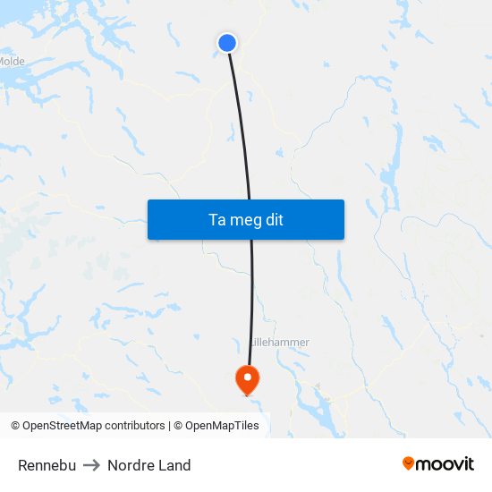 Rennebu to Nordre Land map