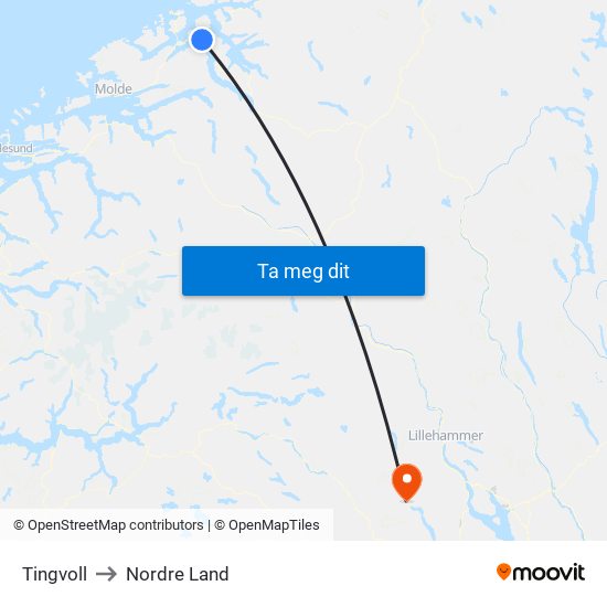 Tingvoll to Nordre Land map