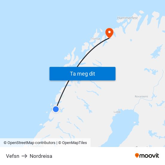 Vefsn to Nordreisa map