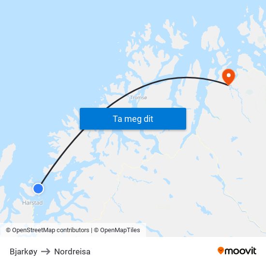 Bjarkøy to Nordreisa map