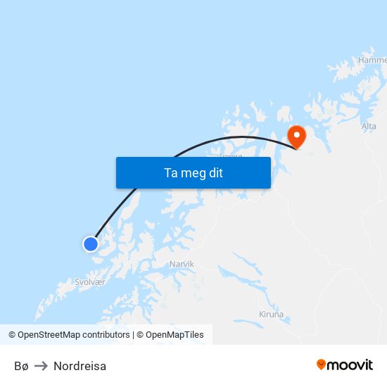 Bø to Nordreisa map