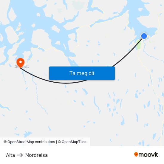 Alta to Nordreisa map