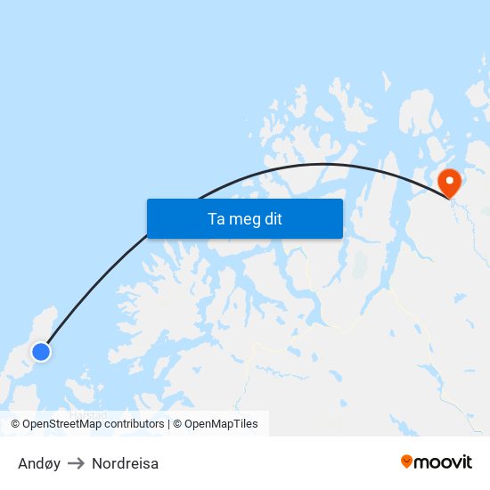 Andøy to Nordreisa map