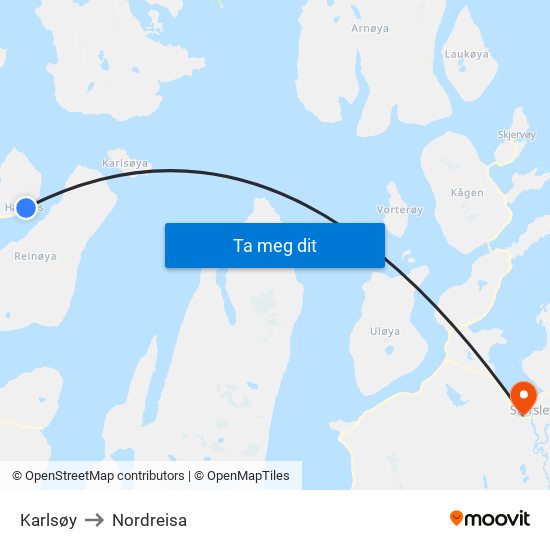 Karlsøy to Nordreisa map