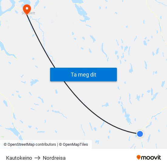 Kautokeino to Nordreisa map