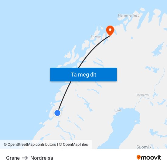 Grane to Nordreisa map