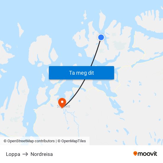 Loppa to Nordreisa map