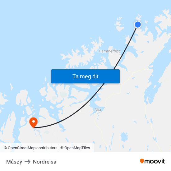 Måsøy to Nordreisa map