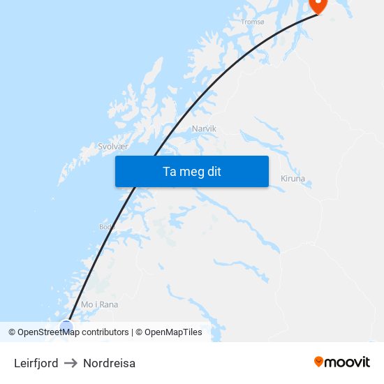 Leirfjord to Nordreisa map