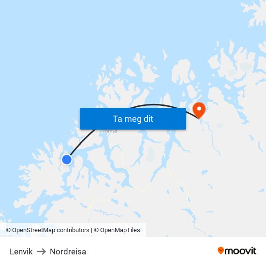 Lenvik to Nordreisa map