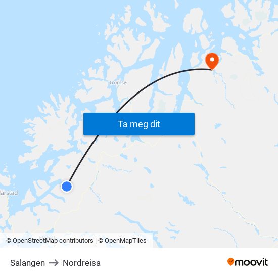 Salangen to Nordreisa map