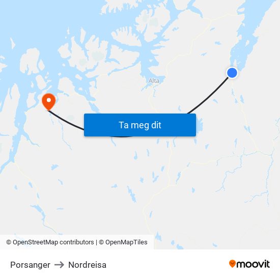 Porsanger to Nordreisa map