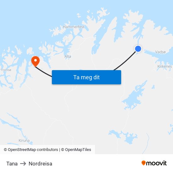 Tana to Nordreisa map