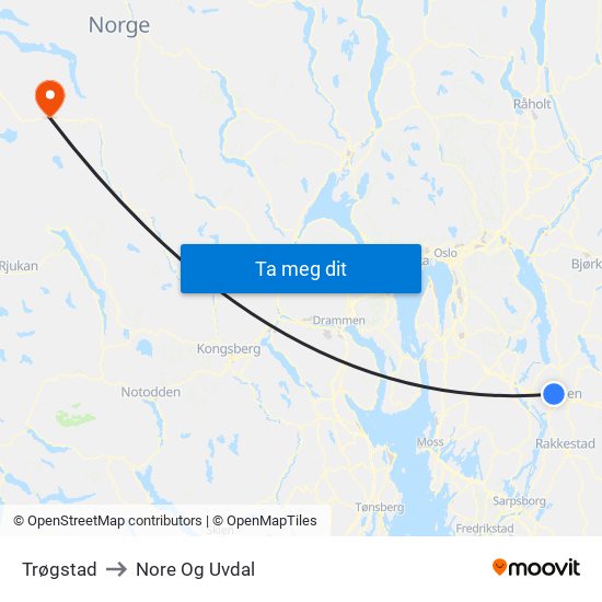 Trøgstad to Nore Og Uvdal map