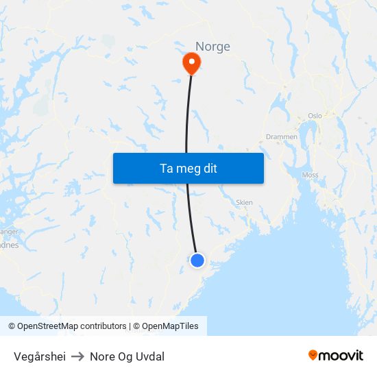 Vegårshei to Nore Og Uvdal map