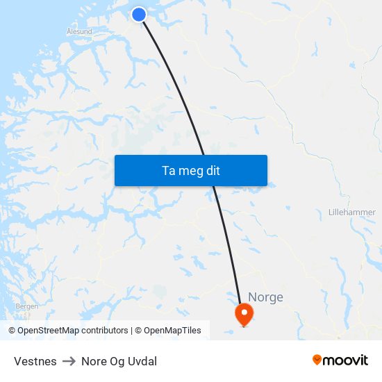 Vestnes to Nore Og Uvdal map