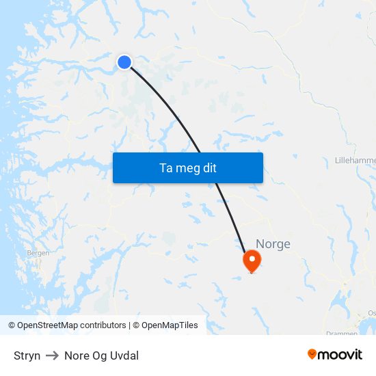 Stryn to Nore Og Uvdal map