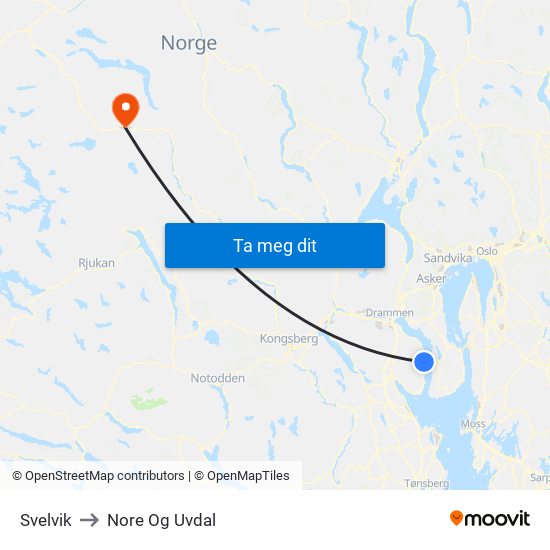 Svelvik to Nore Og Uvdal map