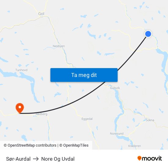 Sør-Aurdal to Nore Og Uvdal map