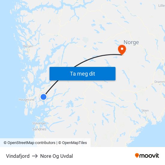 Vindafjord to Nore Og Uvdal map
