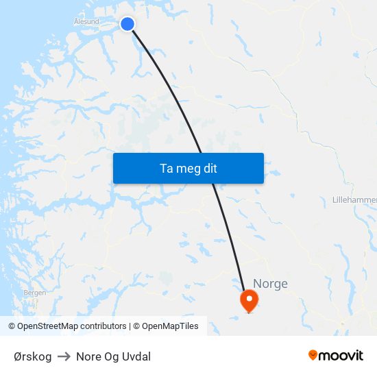 Ørskog to Nore Og Uvdal map
