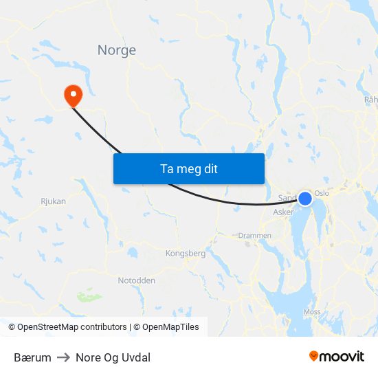 Bærum to Nore Og Uvdal map