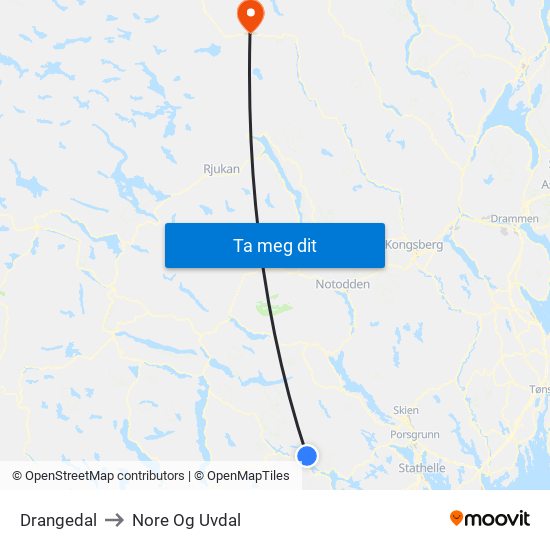 Drangedal to Nore Og Uvdal map