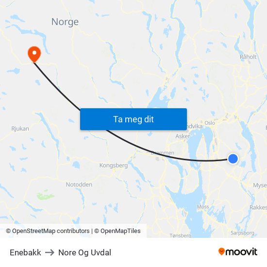 Enebakk to Nore Og Uvdal map