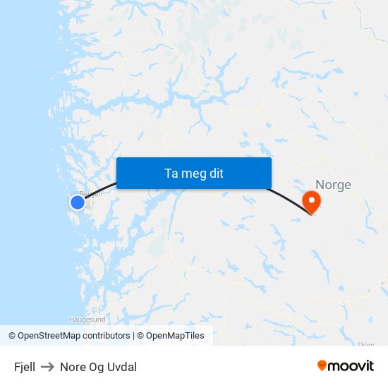 Fjell to Nore Og Uvdal map