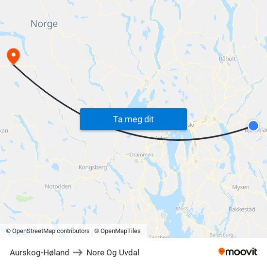 Aurskog-Høland to Nore Og Uvdal map