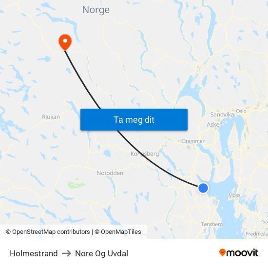 Holmestrand to Nore Og Uvdal map