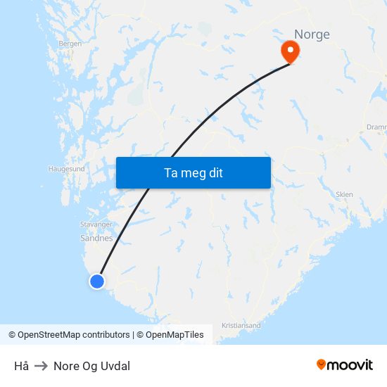 Hå to Nore Og Uvdal map