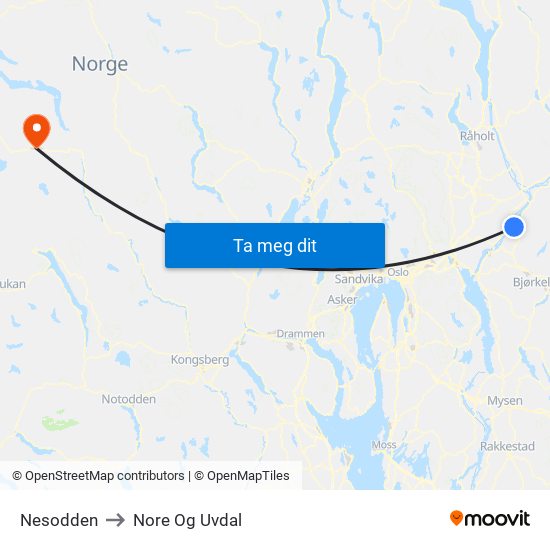 Nesodden to Nore Og Uvdal map