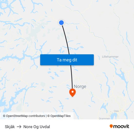 Skjåk to Nore Og Uvdal map