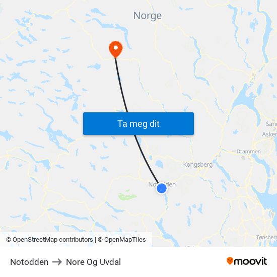 Notodden to Nore Og Uvdal map