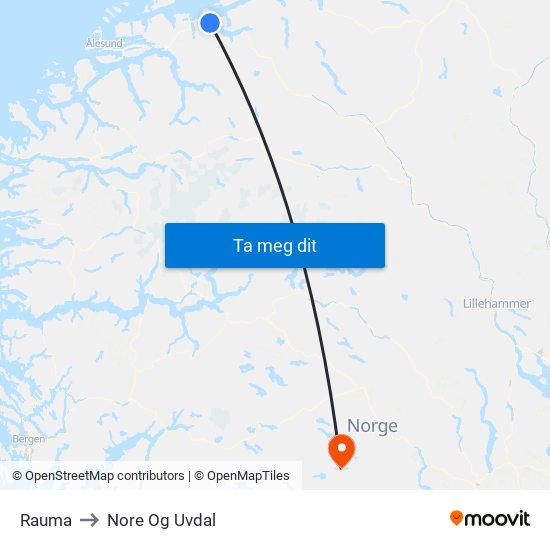 Rauma to Nore Og Uvdal map