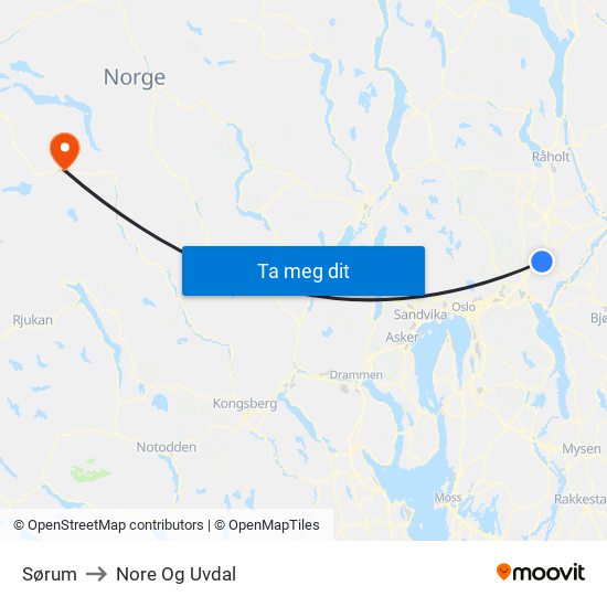 Sørum to Nore Og Uvdal map