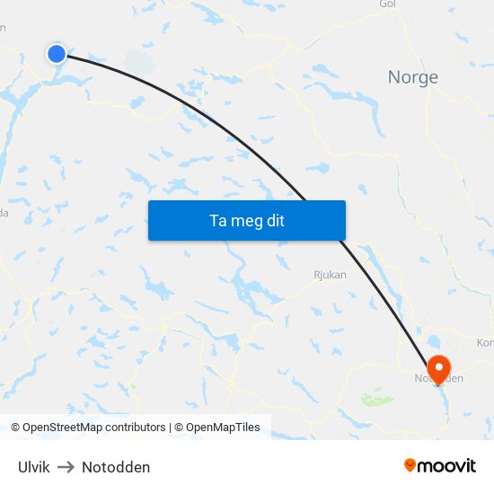 Ulvik to Notodden map