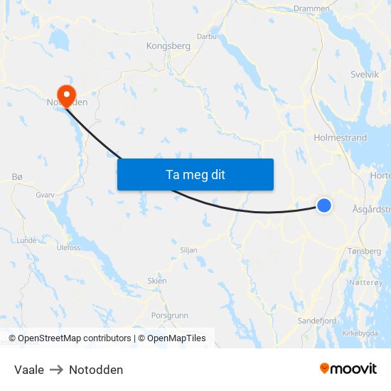 Vaale to Notodden map