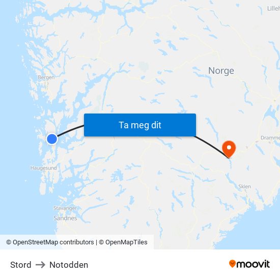 Stord to Notodden map