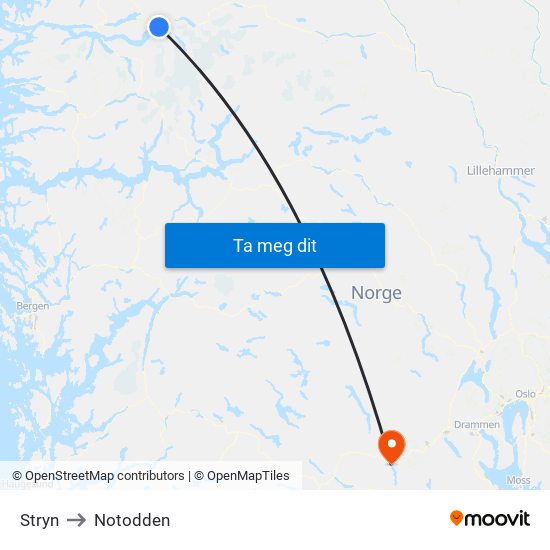 Stryn to Notodden map